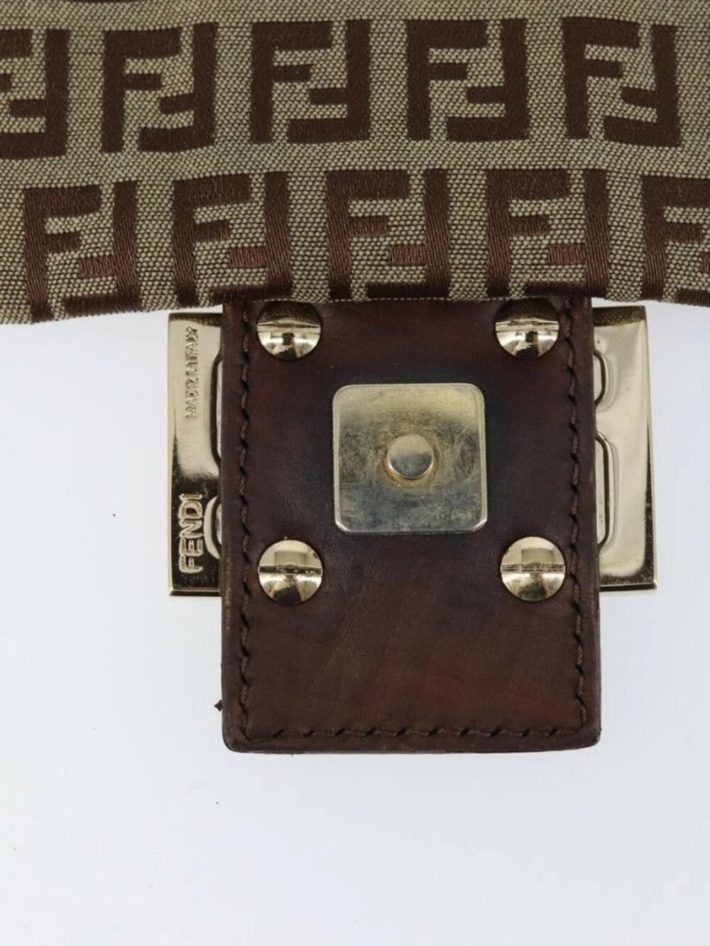 FENDI Zucchino Canvas Mamma Baguette Shoulder Bag Brown Gold Auth gh1492 - Picture 12 of 16